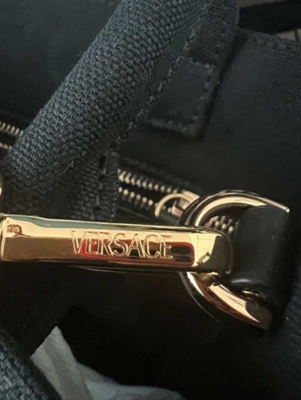 Versace Black Canvas Studded Logo Tote with Gold Accent - Picture 2 of 8